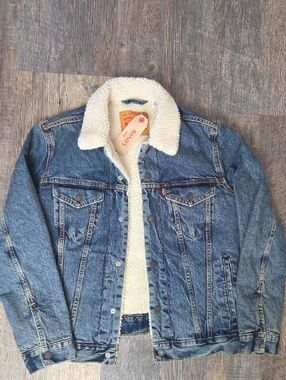 Levi's Blue Denim Sherpa-Lined Jacket with Cream Collar